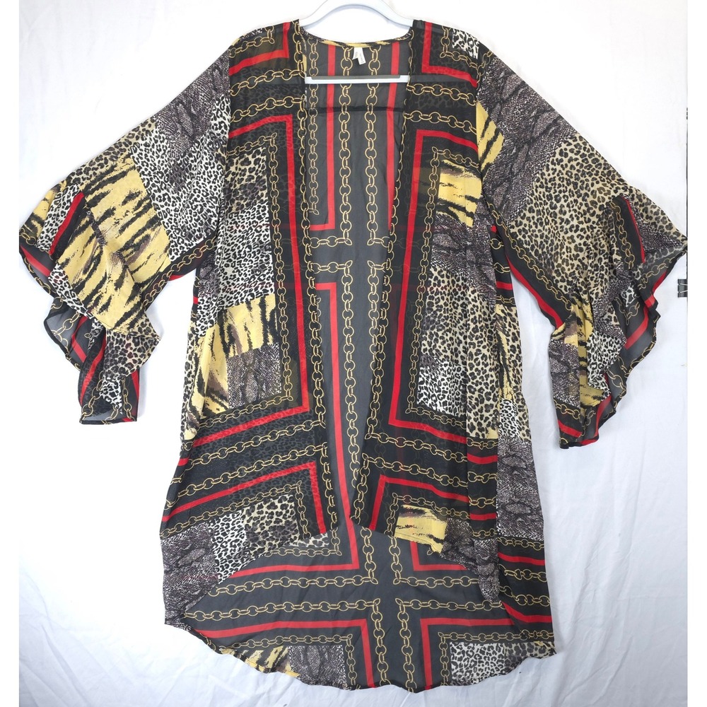 LIVE 4 TRUTH Mixed Animal Chain Print Open Kimono Top Sheer Women 2X Boho Resort